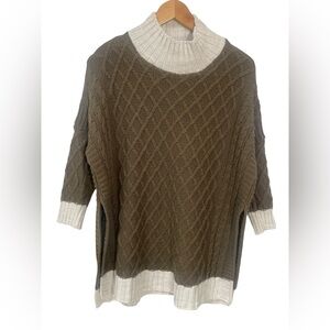 Mersea Sweater One Size Green Cream Turtleneck Cable Knit Lisbon Fisherman